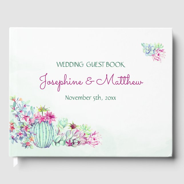 Livro De Visitas Casamento Cactus e Succulents (Frente)
