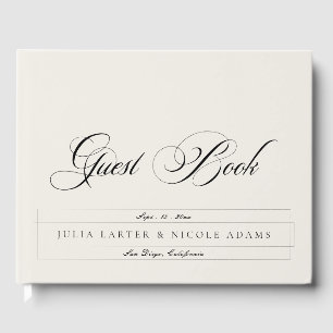 Livro De Visitas Casamento Caligrafia Branco Marfim Preto Clássico