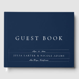 Livro De Visitas Casamento Caligrafia Marfim Azul Marinho Clássico