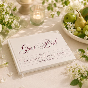 Livro De Visitas Casamento Caligrafia Marfim Borgonha Clássico