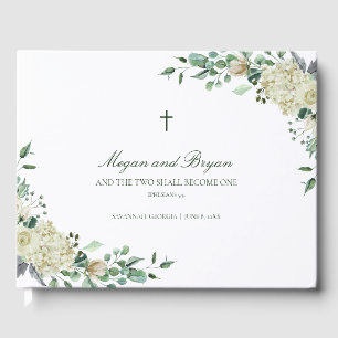 Livro De Visitas Casamento Católico Megan White Floral & Greenery