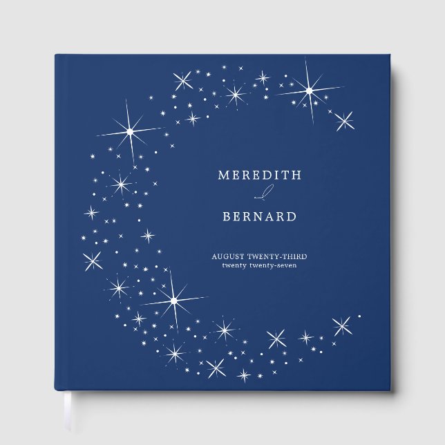 Livro De Visitas Casamento Celestial Elegante Lua Azul Marinho Mono (Frente)