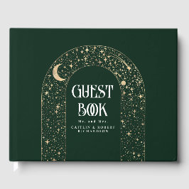 Livro De Visitas Casamento Celestial Emerald Green no Céu Noturno