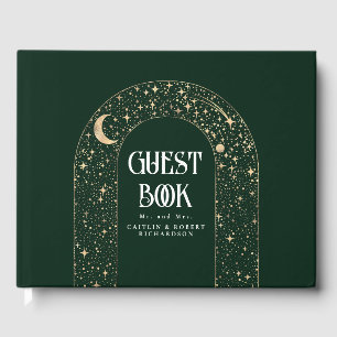 Livro De Visitas Casamento Celestial Emerald Green no Céu Noturno