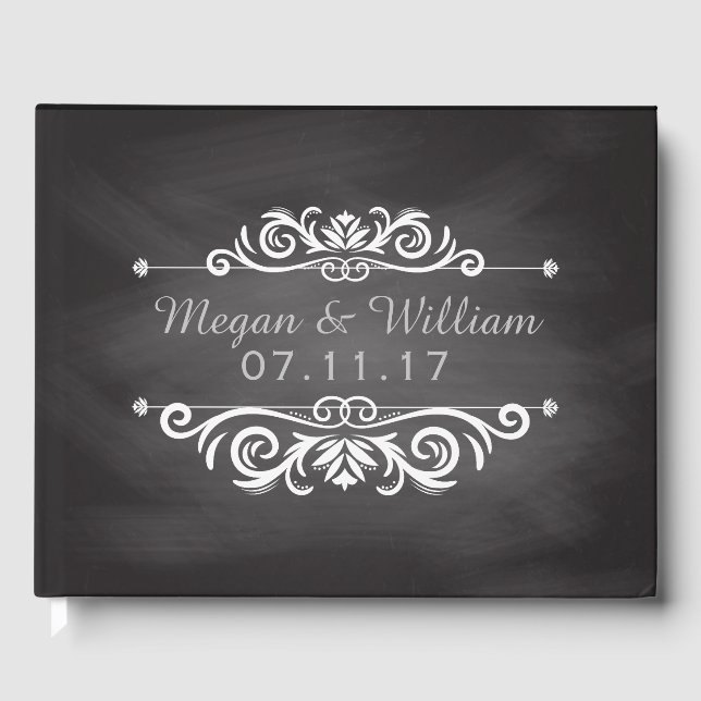 Livro De Visitas Casamento Chalkboard | Monograma de Casamento Simp (Frente)