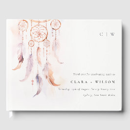 Livro De Visitas Casamento Chic Boho Feather Dreamcatcher Watercolo