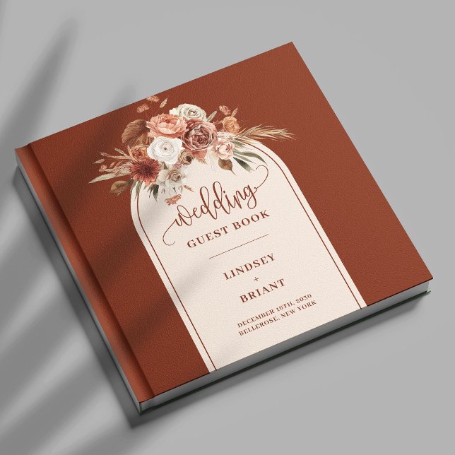 Livro De Visitas Casamento Chic Burnt Orange Pampas Grass Boho Arch (Chic Burnt Orange Pampas Grass Boho Arch Wedding Guest Book)