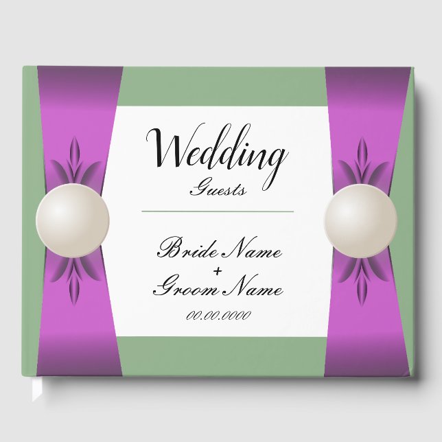 Livro De Visitas Casamento Chic Lilac & Sage Pearl Ribbon (Frente)