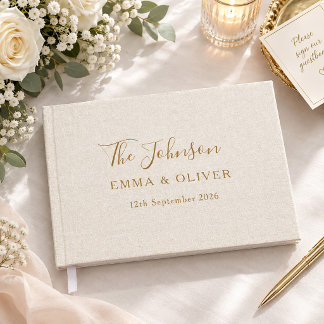 Livro De Visitas Casamento Chic Minimalista com Letra Cursiva Creme