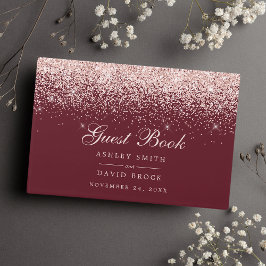 Livro De Visitas Casamento Chic Moderno de Confetti Burgundy, rosa