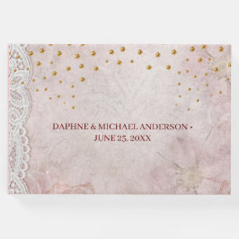 Livro De Visitas Casamento Chic Moderno, Rosa Simples e Dourado