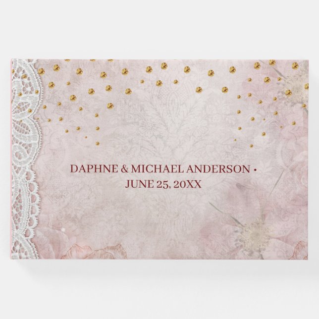 Livro De Visitas Casamento Chic Moderno, Rosa Simples e Dourado (Frente)