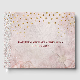 Livro De Visitas Casamento Chic Moderno, Rosa Simples e Dourado