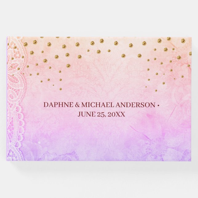 Livro De Visitas Casamento Chic Moderno, Rosa Simples e Dourado (Frente)