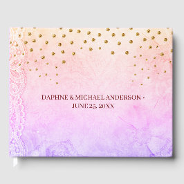 Livro De Visitas Casamento Chic Moderno, Rosa Simples e Dourado