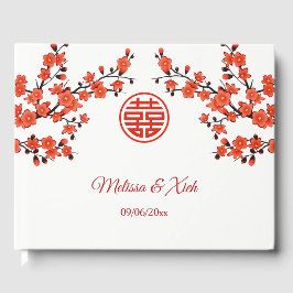Livro De Visitas Casamento Chinês de Flor de Cereja Vermelha