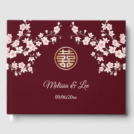 Livro De Visitas Casamento Chinês de Maroon Rosa de Cereja