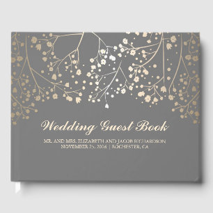 Livro De Visitas Casamento cinzento elegante floral da respiração
