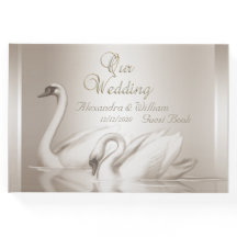 Livro de Visitas Casamento Cisnes Damask Creme Bra