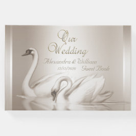 Livro de Visitas Casamento Cisnes Damask Creme Bra