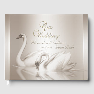 Livro de Visitas Casamento Cisnes Damask Creme Bra