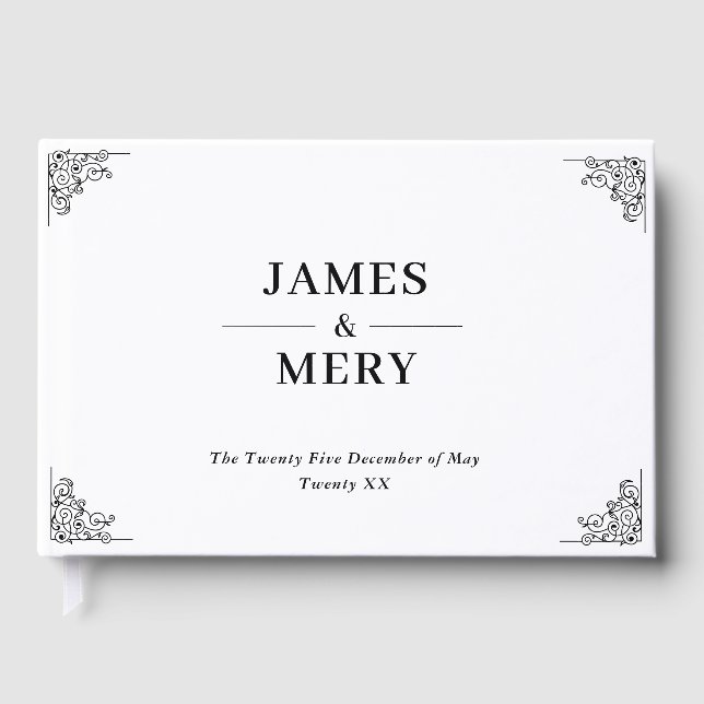 Livro De Visitas Casamento Clássico com Bordas Elegantes e Monogram (Frente)