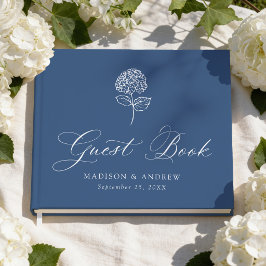 Livro De Visitas Casamento Clássico com Hortênsias Azuis da Marinha