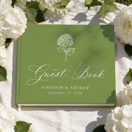 Livro De Visitas Casamento Clássico com Hortênsias em Verde Oliva