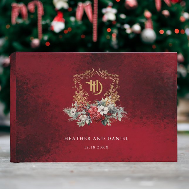 Livro De Visitas Casamento Clássico de Crest Floral Monograma (Criador carregado)