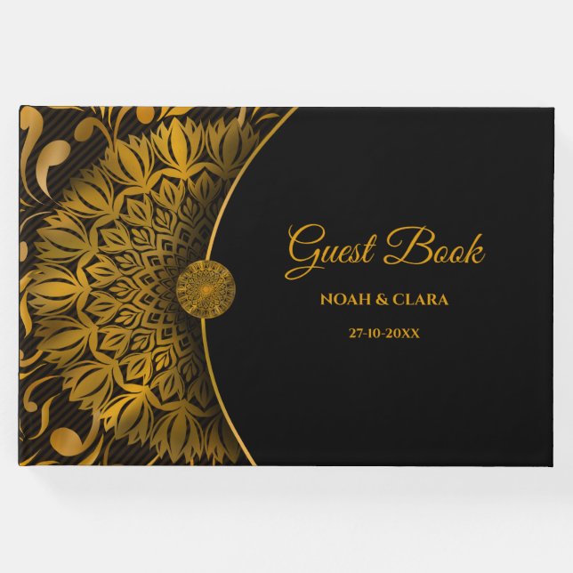 Livro De Visitas Casamento clássico de luxo elegante com mandala tr (Frente)