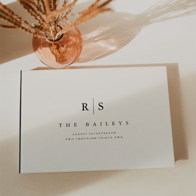 Livro De Visitas Casamento clássico de preto e cru monograma (Criador carregado)