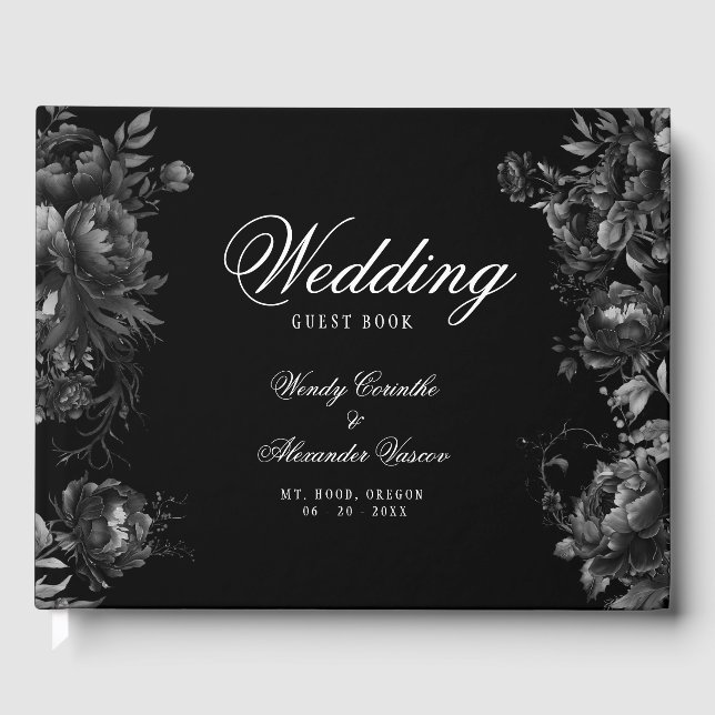 Livro De Visitas Casamento Clássico do Monograma Negro (Frente)