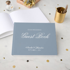 Livro De Visitas Casamento Clássico Formal em Azul Poeira e Branco