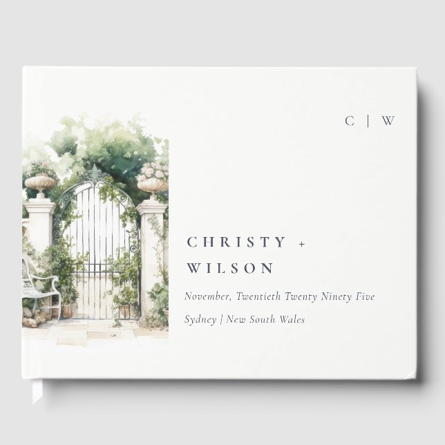 Livro De Visitas Casamento Clássico Jardim Francês Paisagem Waterco (Frente)