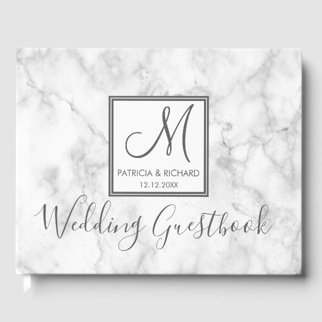 Livro De Visitas Casamento Clássico Marble Monogrammed (Frente)