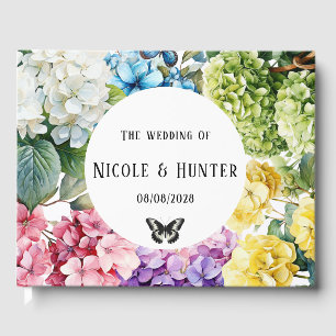 Livro De Visitas Casamento Colorido de Hydrangea Floral Butterfly
