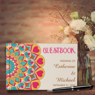 Livro De Visitas Casamento Colorido de Mandala Bold & Bright