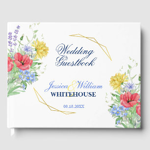 Livro De Visitas Casamento Colorido de Verão com flores selvagens