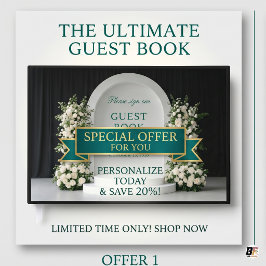 Livro De Visitas Casamento com Arco Floral Branco de Luxo Silencios