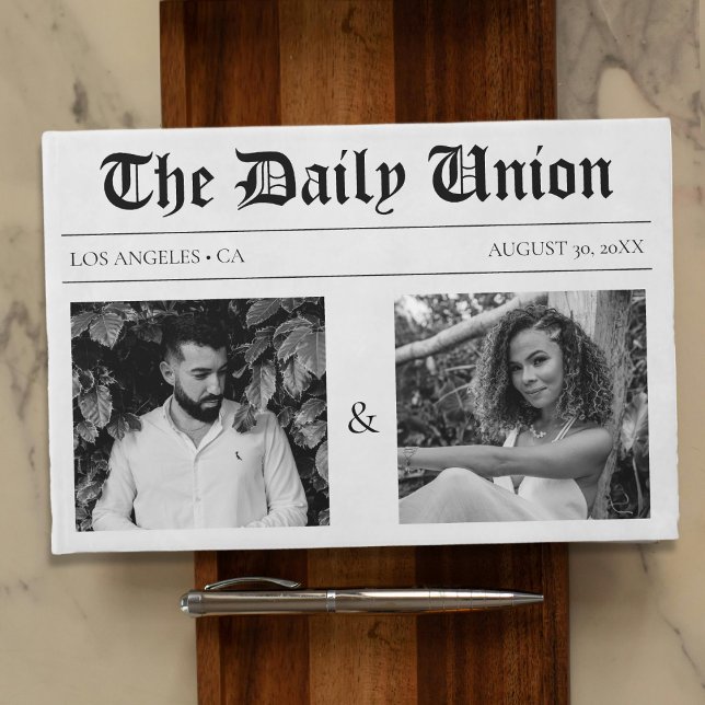 Livro De Visitas Casamento com artigo de jornal (Newspaper Article Wedding Guest Book
)