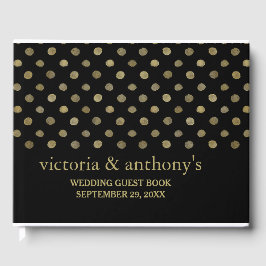 Livro De Visitas Casamento com Bolinhas Douradas e Pretas Modernas