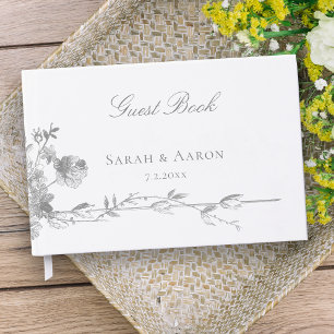 Livro De Visitas Casamento com Bordadura de Rosa Clássica Francesa