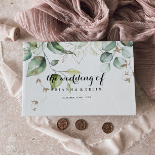 Livro De Visitas Casamento com Caligrafia Elegante Dourada
