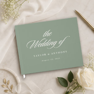 Livro De Visitas Casamento com Caligrafia Elegante em Verde Sage