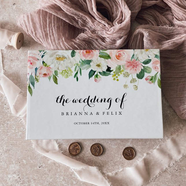 Livro De Visitas Casamento com Caligrafia Floral Verde Simples (Criador carregado)