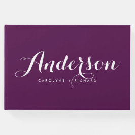 Livro De Visitas Casamento com Caligrafia Moderna Púrpura e Branca