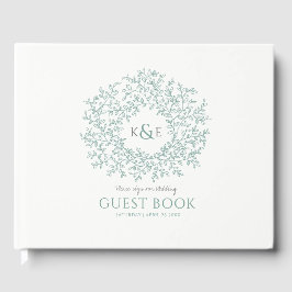 Livro De Visitas Casamento com cinza verde folha branca monograma
