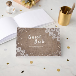 Livro De Visitas Casamento com degustação de prata do Burlap Lace