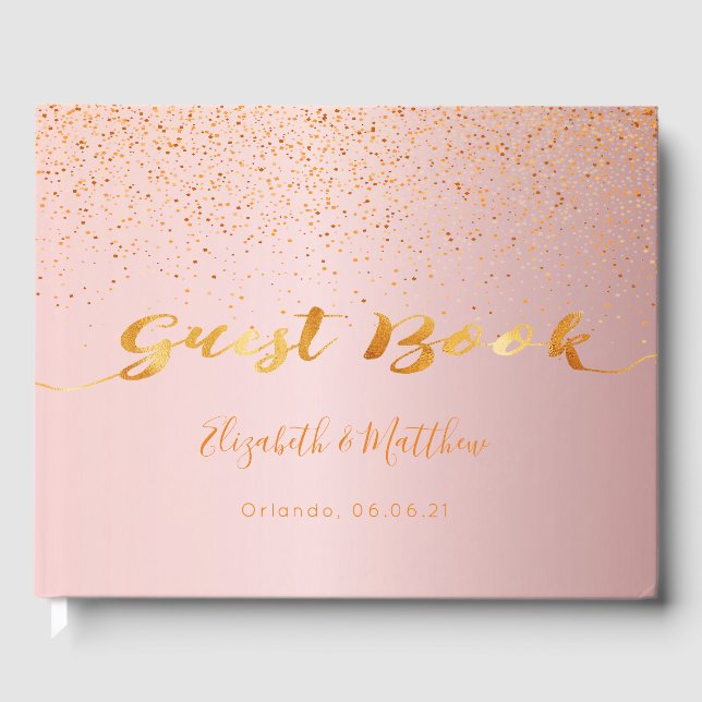 Livro De Visitas Casamento com dourado-rosa (Frente)