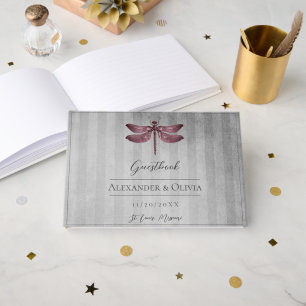 Livro De Visitas Casamento com Dragonfly Magenta Jeweled